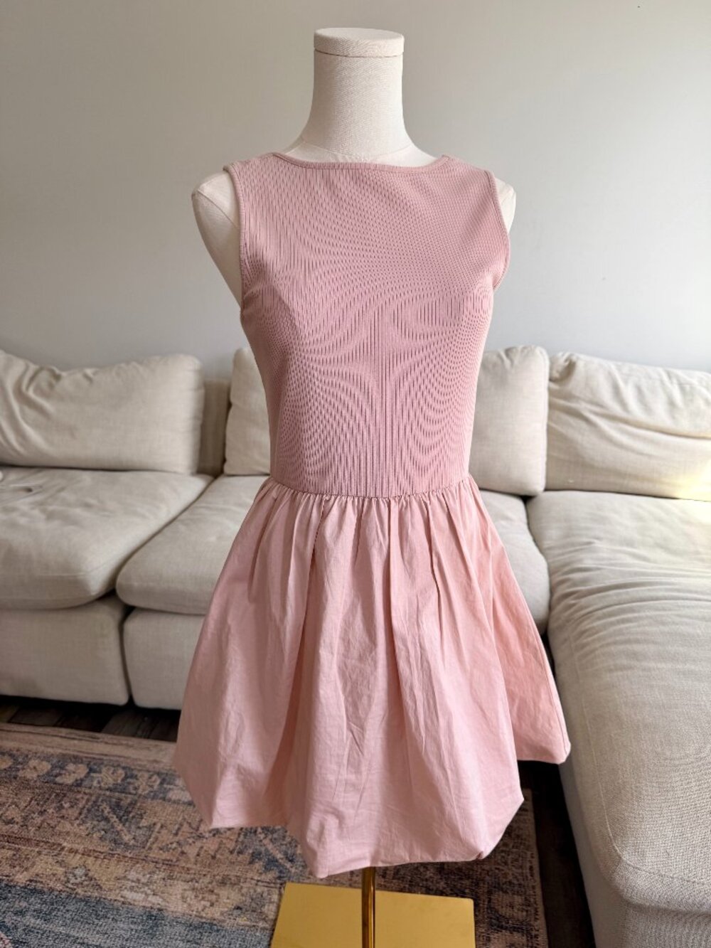 Leith Pink Fit & Flare Mini Dress Size S Mixed Fabric Sleeveless Nordstrom